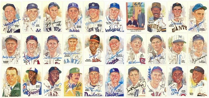 1980-2001 Perez-Steele "Baseball Hall of Fame Art Postcards" Complete Boxed Sets (15) Including Signed Cards (93) - Beckett Pre-Cert